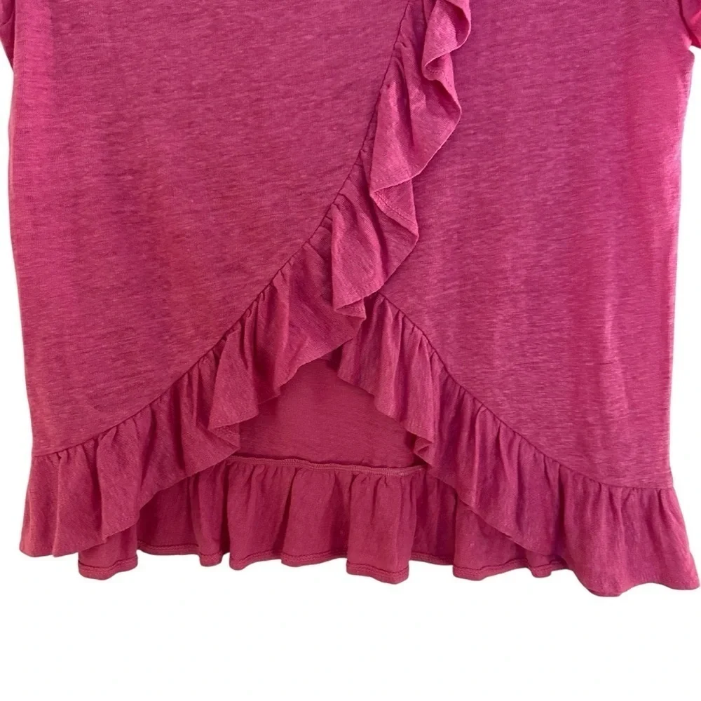 J. Crew 100% linen pink ruffle hem and back short sleeve top XS